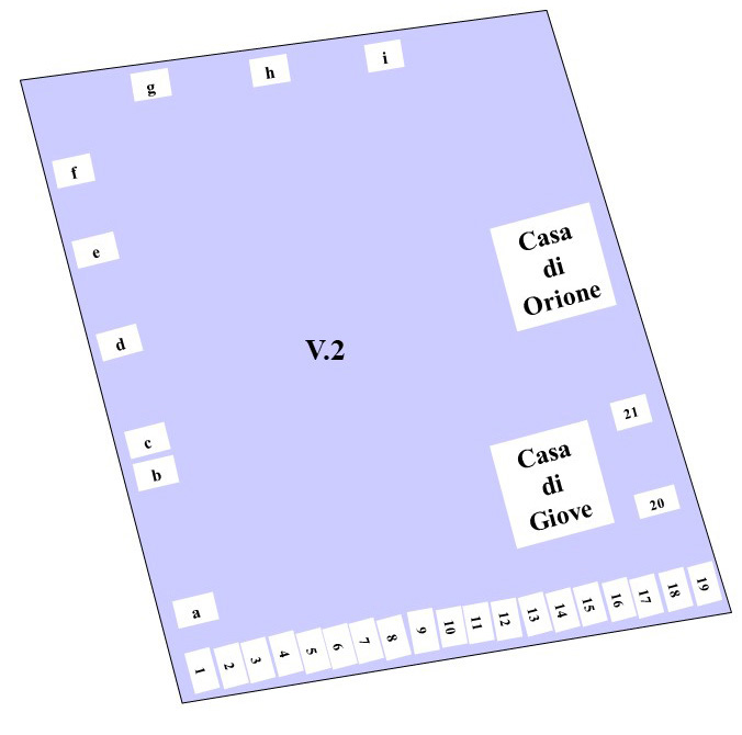 Pompeii Regio V(5) Insula 2. Plan of entrances 1 to 21 and a to i